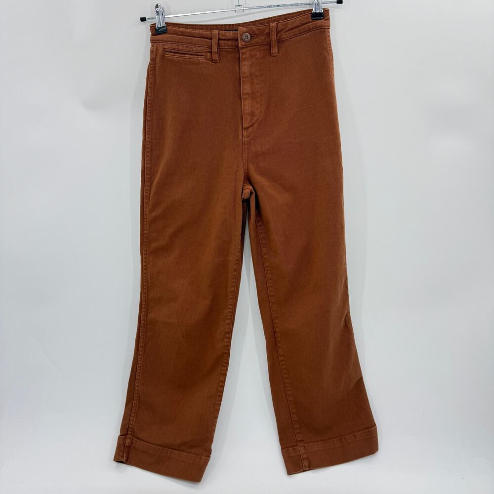 QUINCE Organic Stretch Cotton Pant Size 27 Relaxed Leg Cropped Rust High Waist